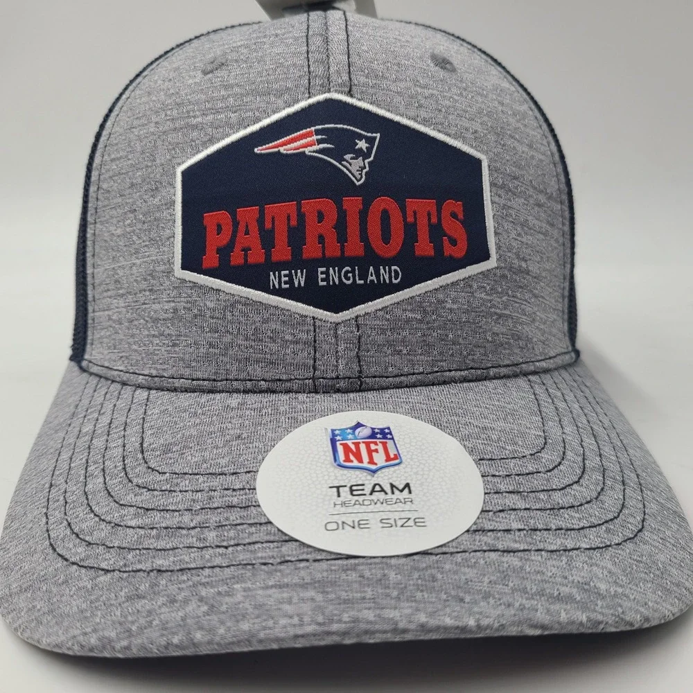 New England Patriots Hat Adjustable Trucker Mesh NFL Team Apparel Gray Blue Men‎